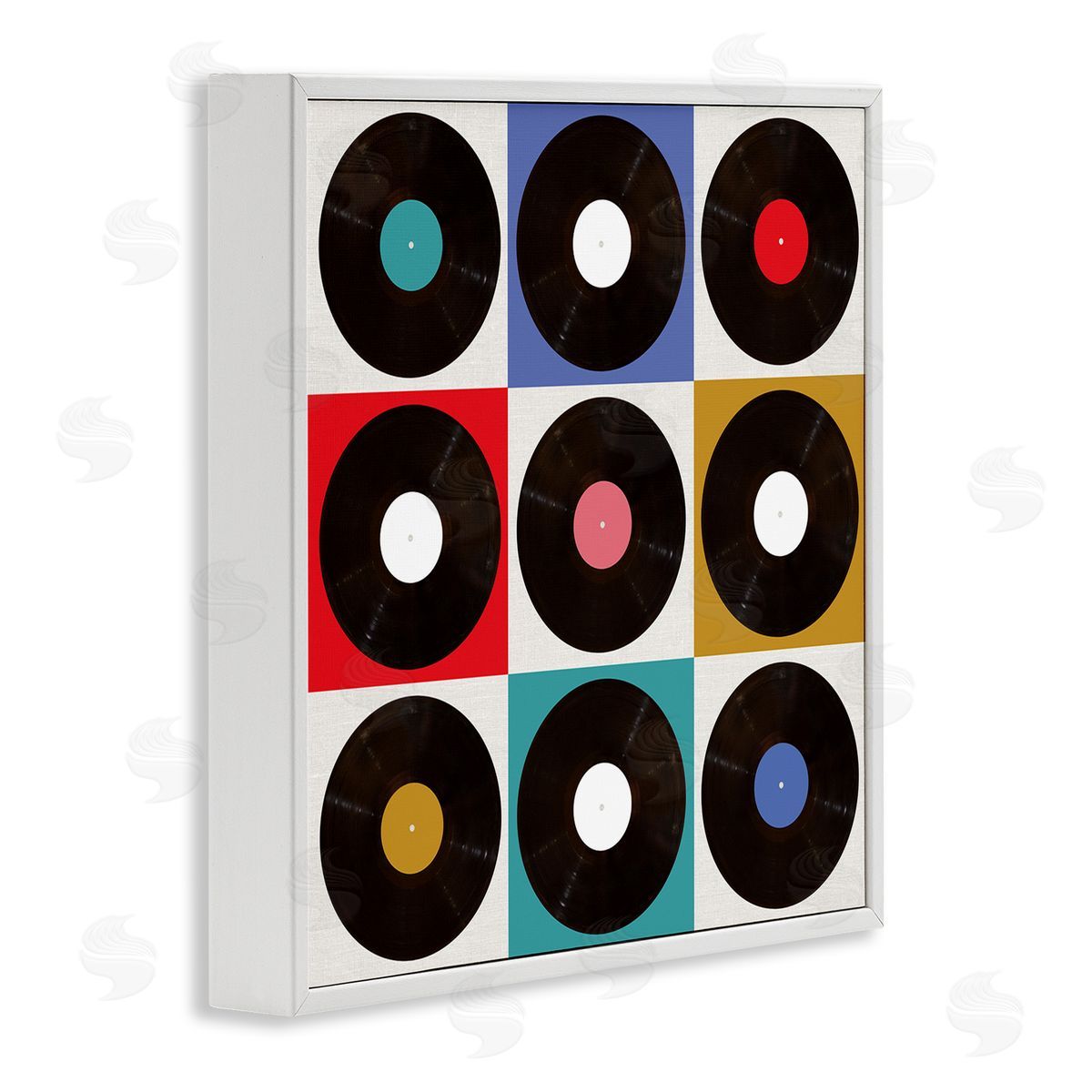 Geometric Music Records White Frame Print Wall Art, Home Decor by Katrina Craven
