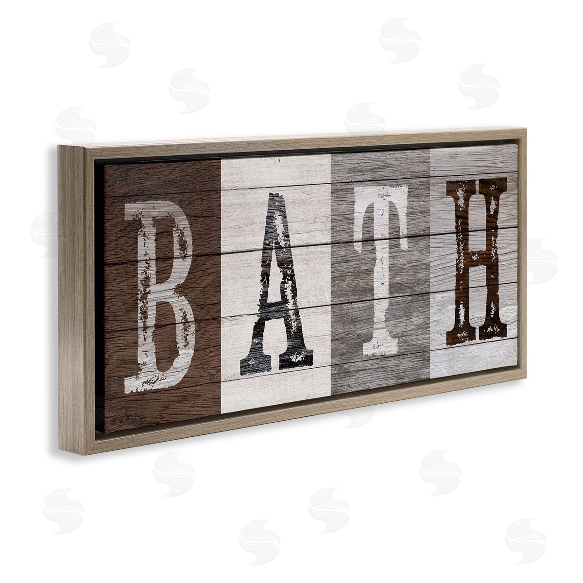 Rustic Bath Letters Brown Floating Frame Canvas Wall Art, Home Decor by Susan Arnot