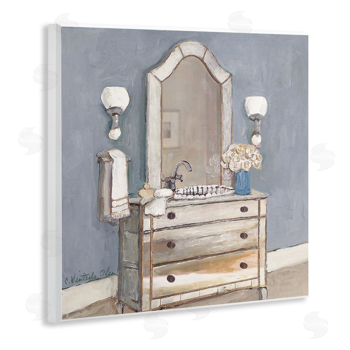 Bathroom Sink & Mirror Wood Plaque Wall Art, Home Decor by Charlene Olson