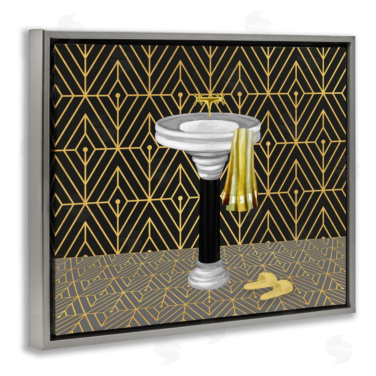 Deco Style Glam Bathroom Grey Floating Frame Canvas Wall Art, Home Decor by Conrad Knutsen