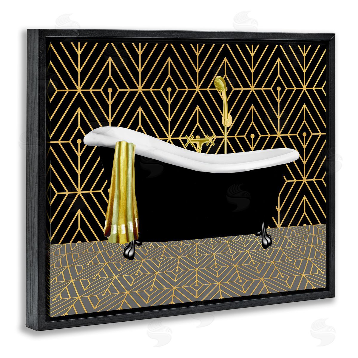 Deco Patterned Bathtub Black Floating Frame Canvas Wall Art, Home Decor by Conrad Knutsen
