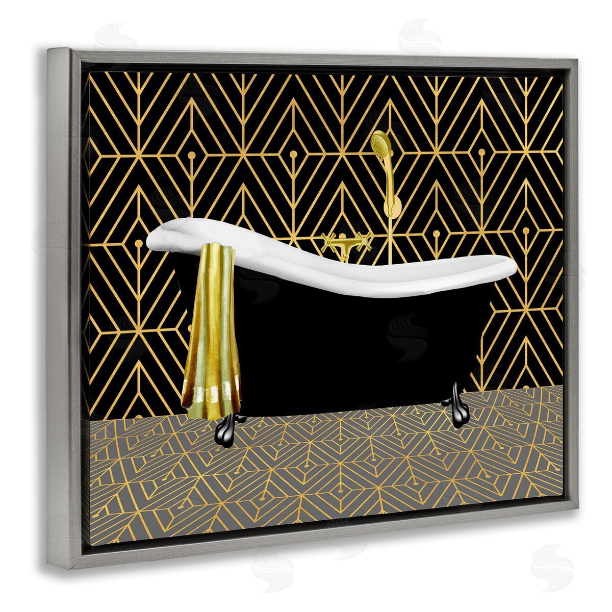Deco Patterned Bathtub Grey Floating Frame Canvas Wall Art, Home Decor by Conrad Knutsen