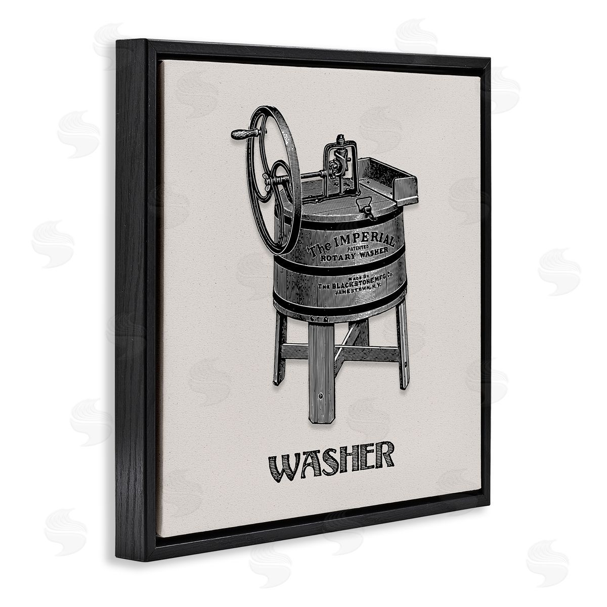 Antique Rotary Washer Black Floating Frame Canvas Wall Art, Home Decor by Val Rhodes