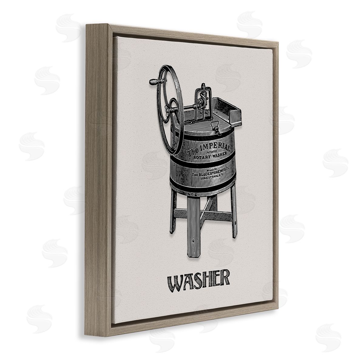Antique Rotary Washer Brown Floating Frame Canvas Wall Art, Home Decor by Val Rhodes