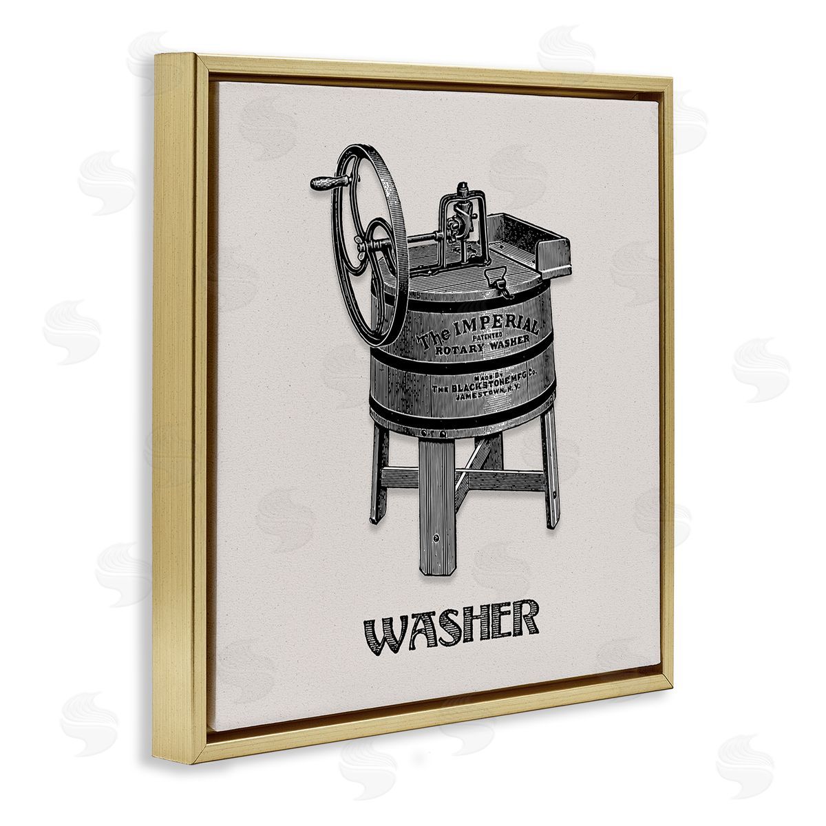 Antique Rotary Washer Gold Floating Frame Canvas Wall Art, Home Decor by Val Rhodes