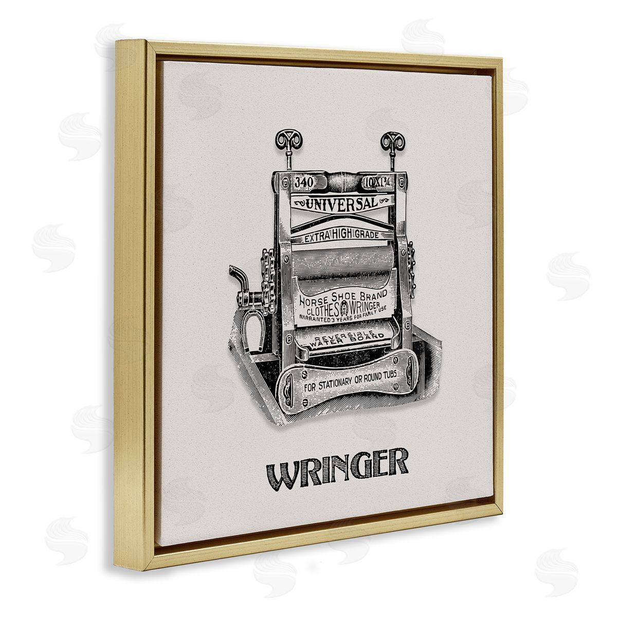 Antique Clothes Wringer Gold Floating Frame Canvas Wall Art, Home Decor by Val Rhodes