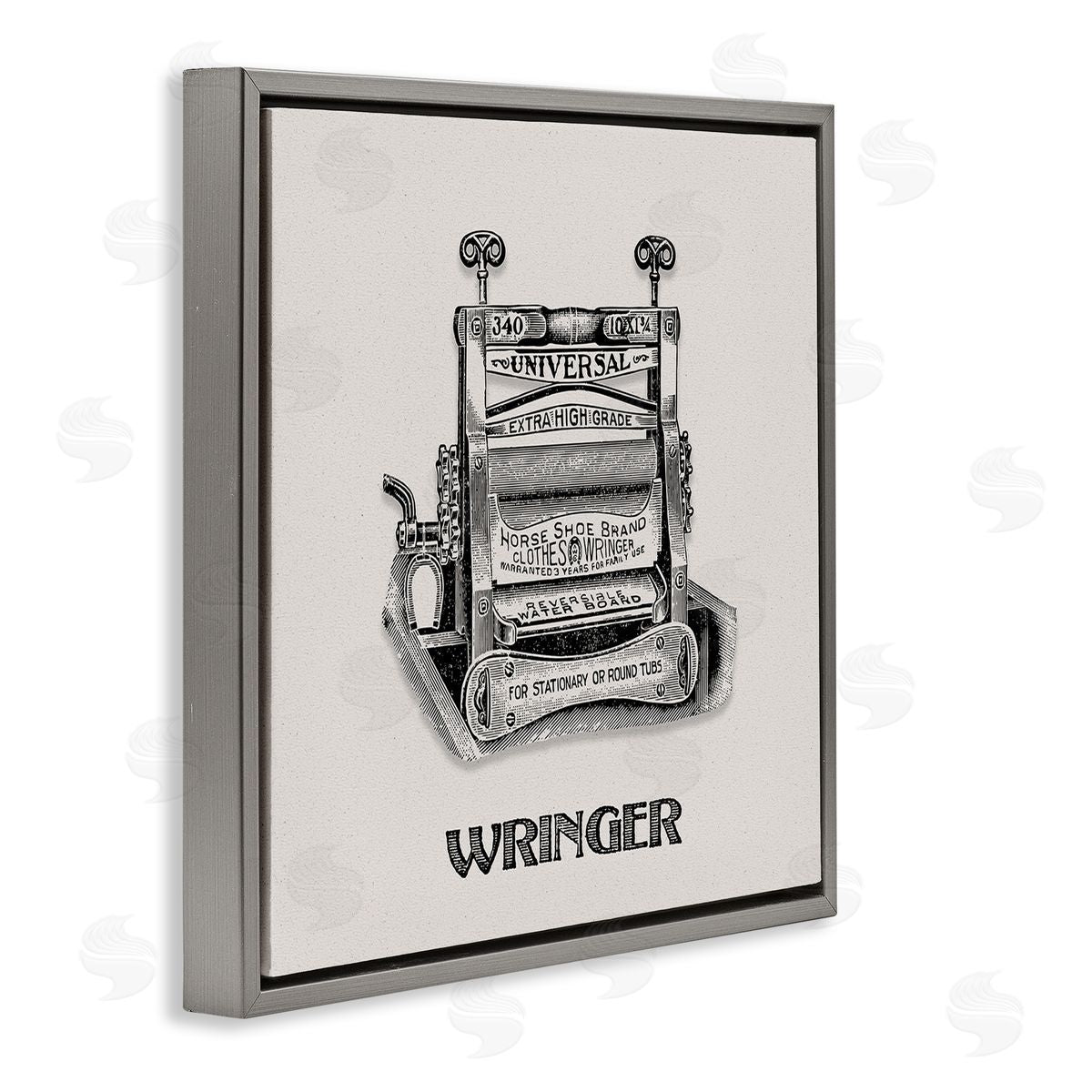 Antique Clothes Wringer Grey Floating Frame Canvas Wall Art, Home Decor by Val Rhodes