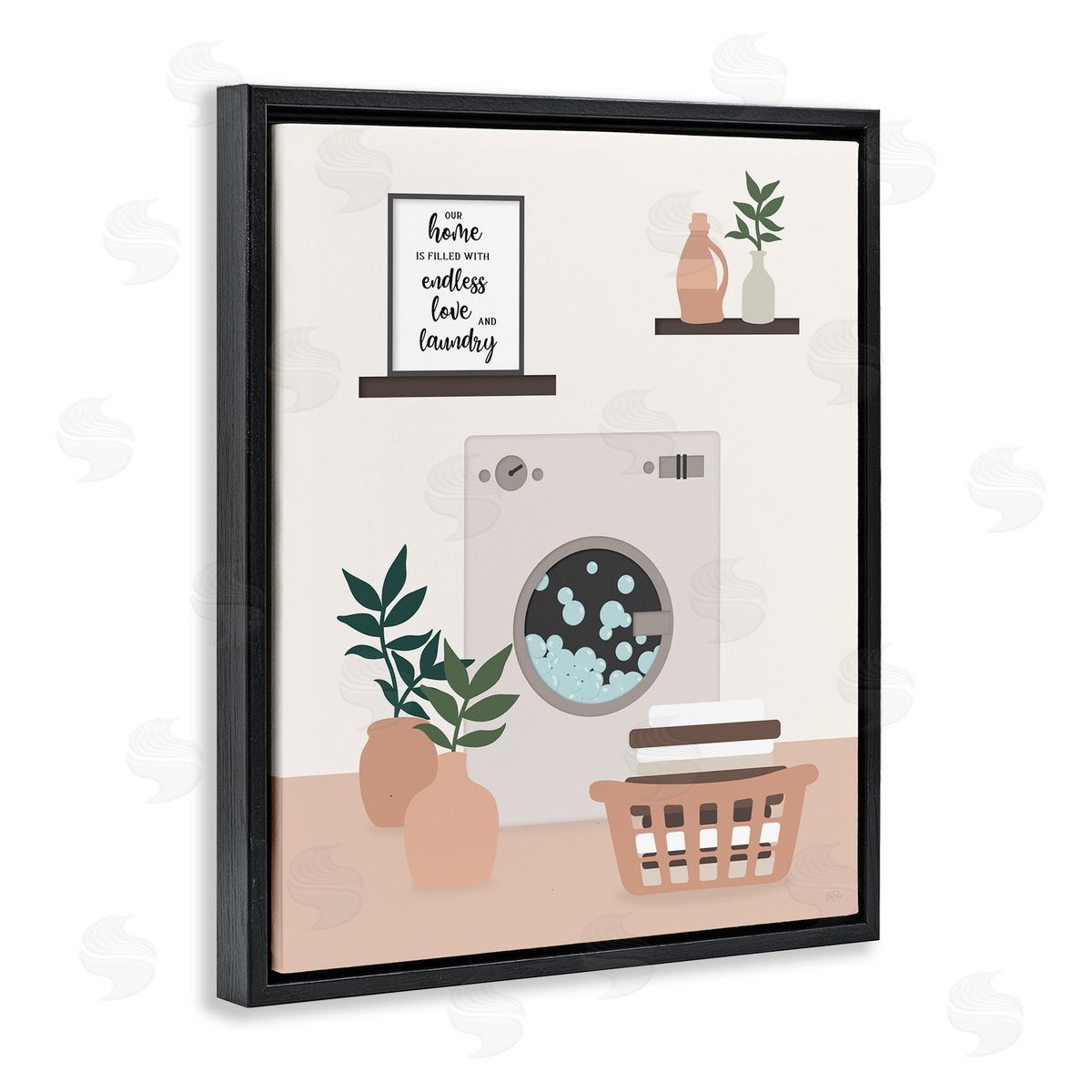 Modern Family Laundry Phrase Black Floating Frame Canvas Wall Art, Home Decor by Natalie Carpentieri