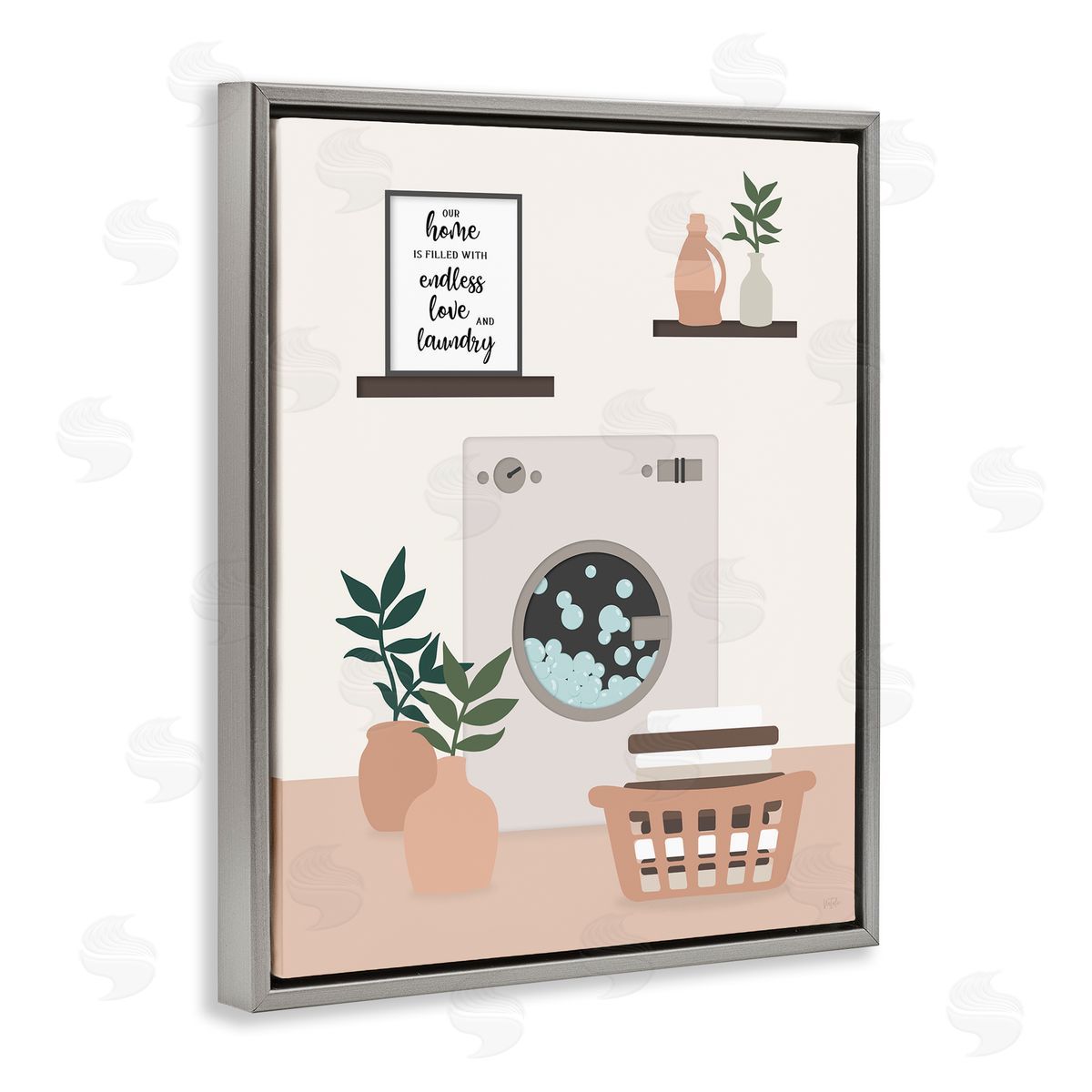 Modern Family Laundry Phrase Grey Floating Frame Canvas Wall Art, Home Decor by Natalie Carpentieri