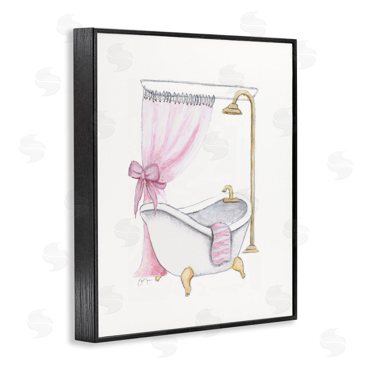 Simple Glam Bathroom Tub Black Frame Print Wall Art, Home Decor by Janet Tava