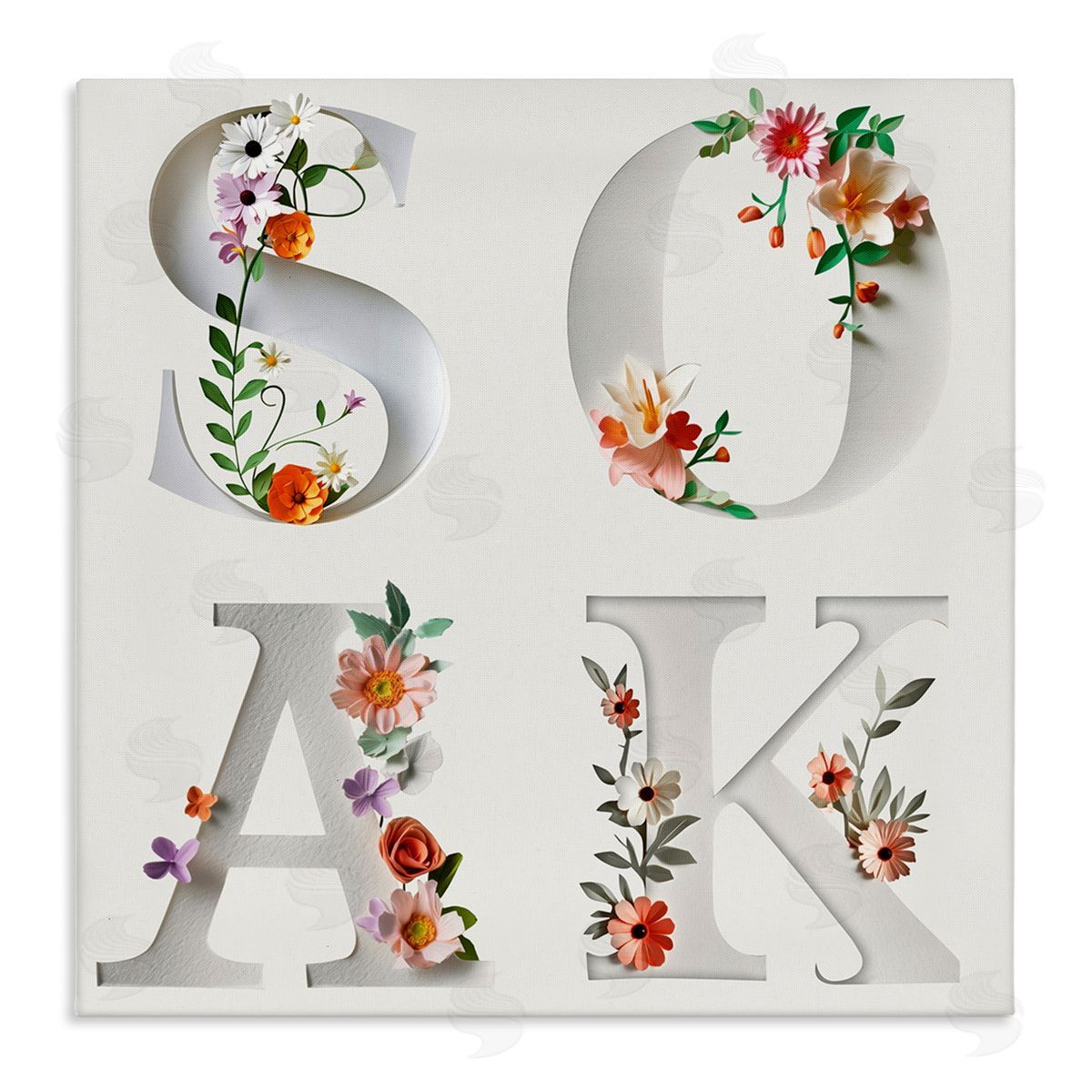 Floral Bathroom Soak Letters Canvas Wall Art, Home Decor by Susan Arnot