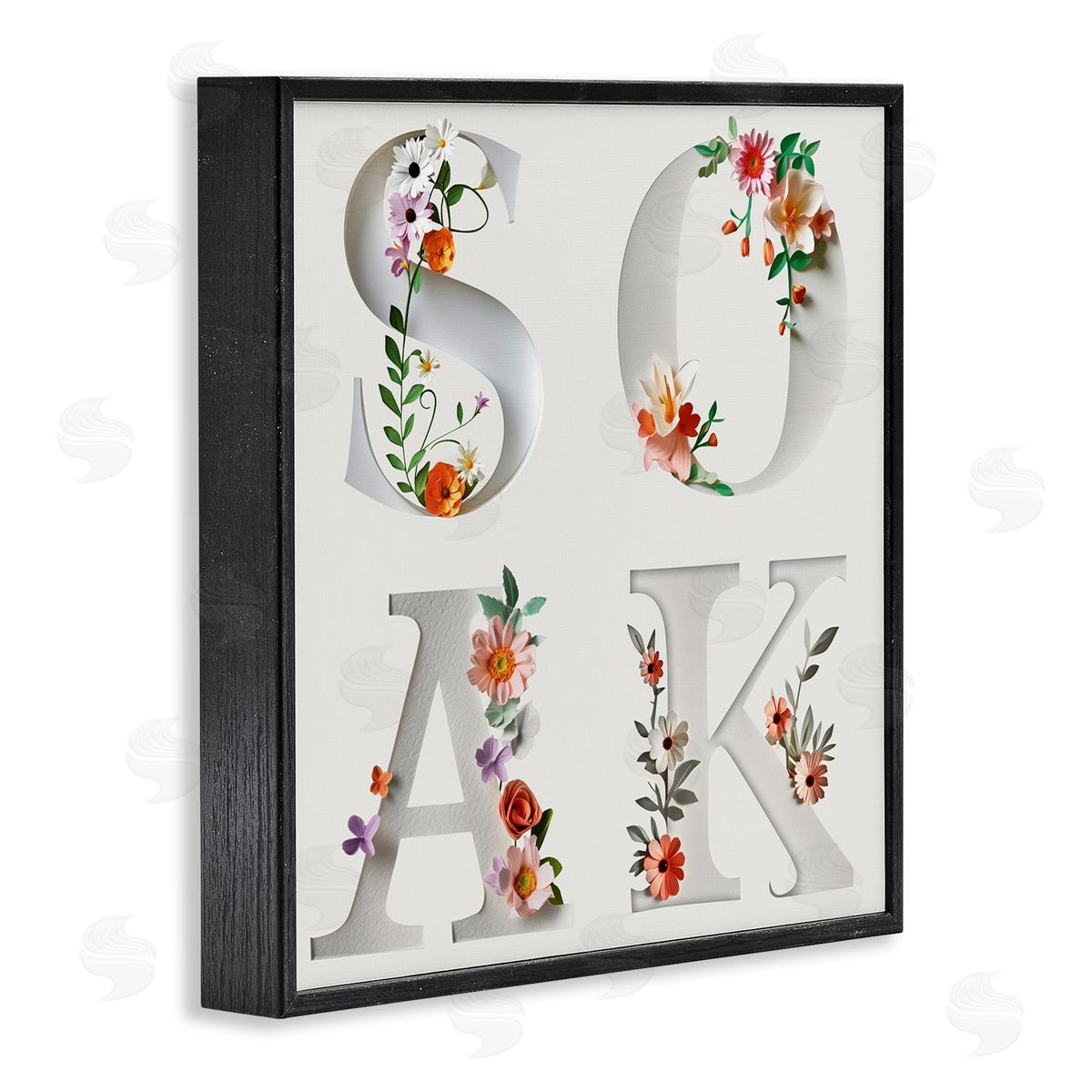 Floral Bathroom Soak Letters Black Frame Print Wall Art, Home Decor by Susan Arnot