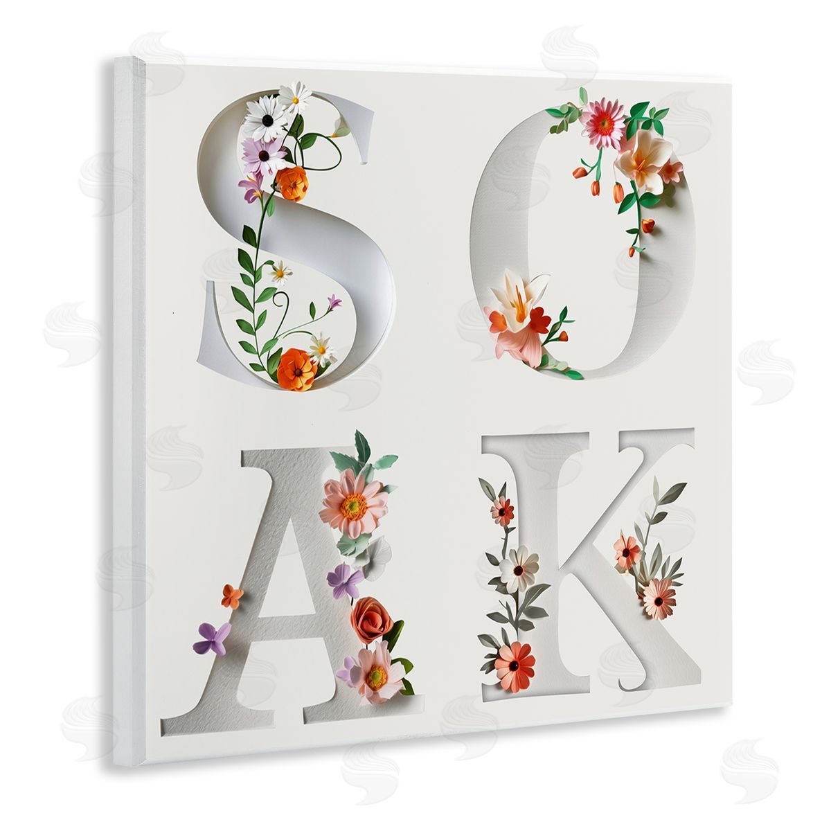 Floral Bathroom Soak Letters Wood Plaque Wall Art, Home Decor by Susan Arnot