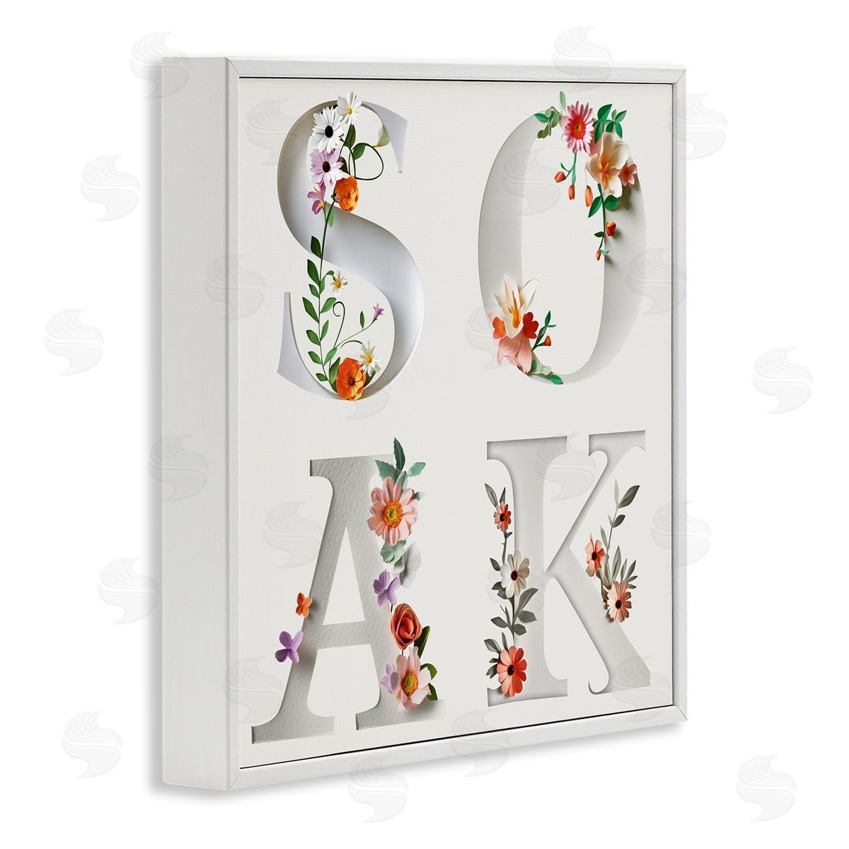 Floral Bathroom Soak Letters White Frame Print Wall Art, Home Decor by Susan Arnot