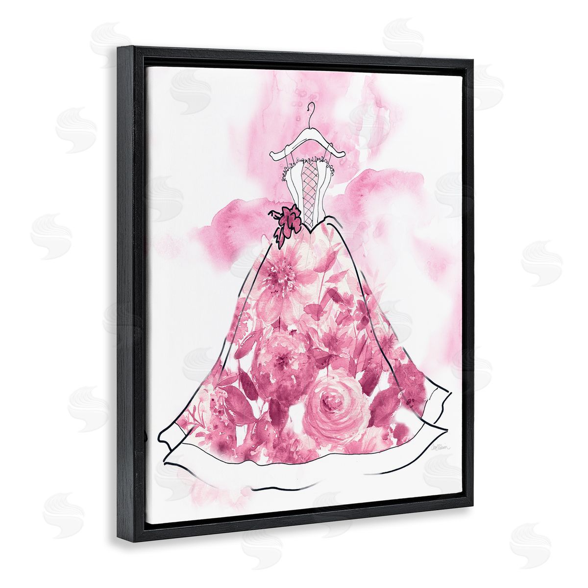 Modern Watercolor Flower Dress Black Floating Frame Canvas Wall Art, Home Decor by Carol Robinson