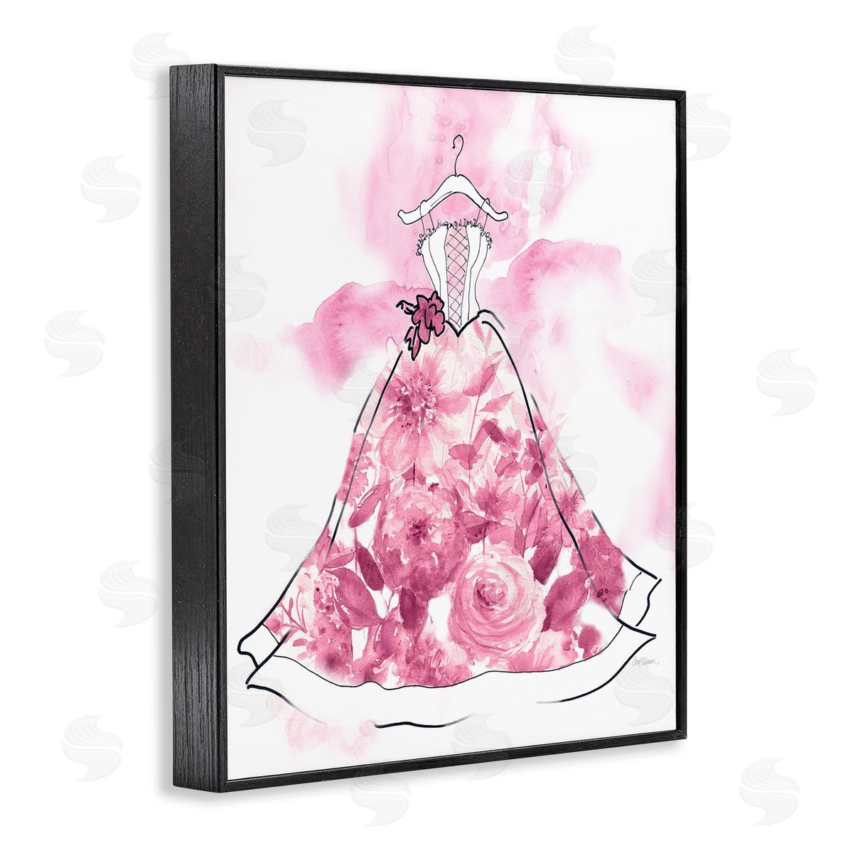 Modern Watercolor Flower Dress Black Frame Print Wall Art, Home Decor by Carol Robinson