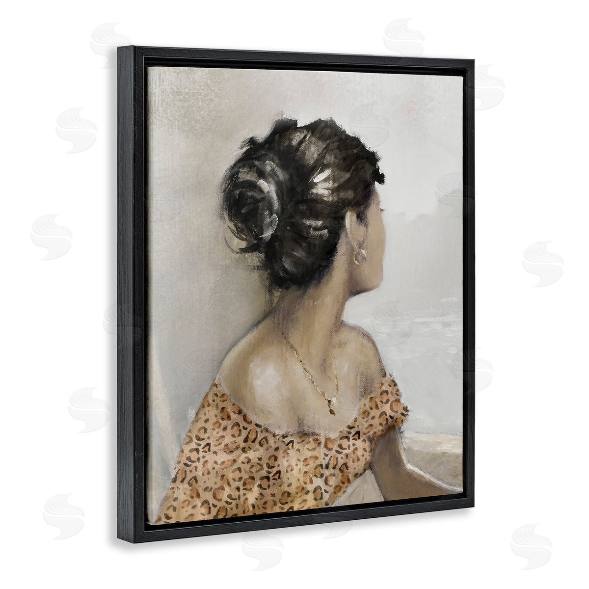 Woman Looking Away Portrait Black Floating Frame Canvas Wall Art, Home Decor by E. Anthony Orme