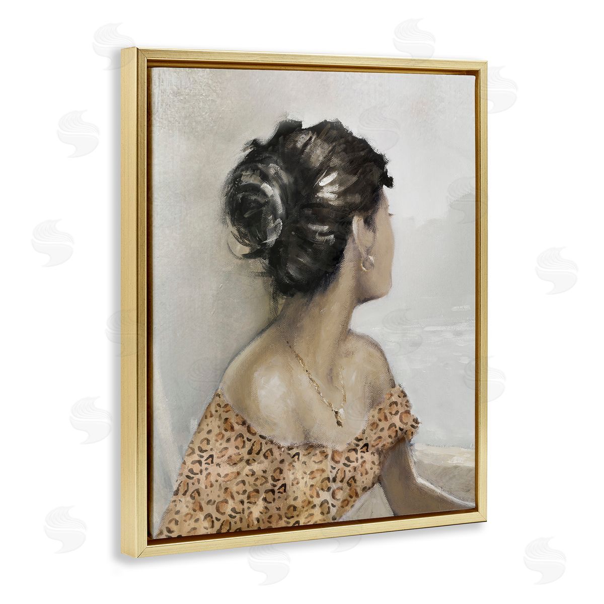 Woman Looking Away Portrait Gold Floating Frame Canvas Wall Art, Home Decor by E. Anthony Orme