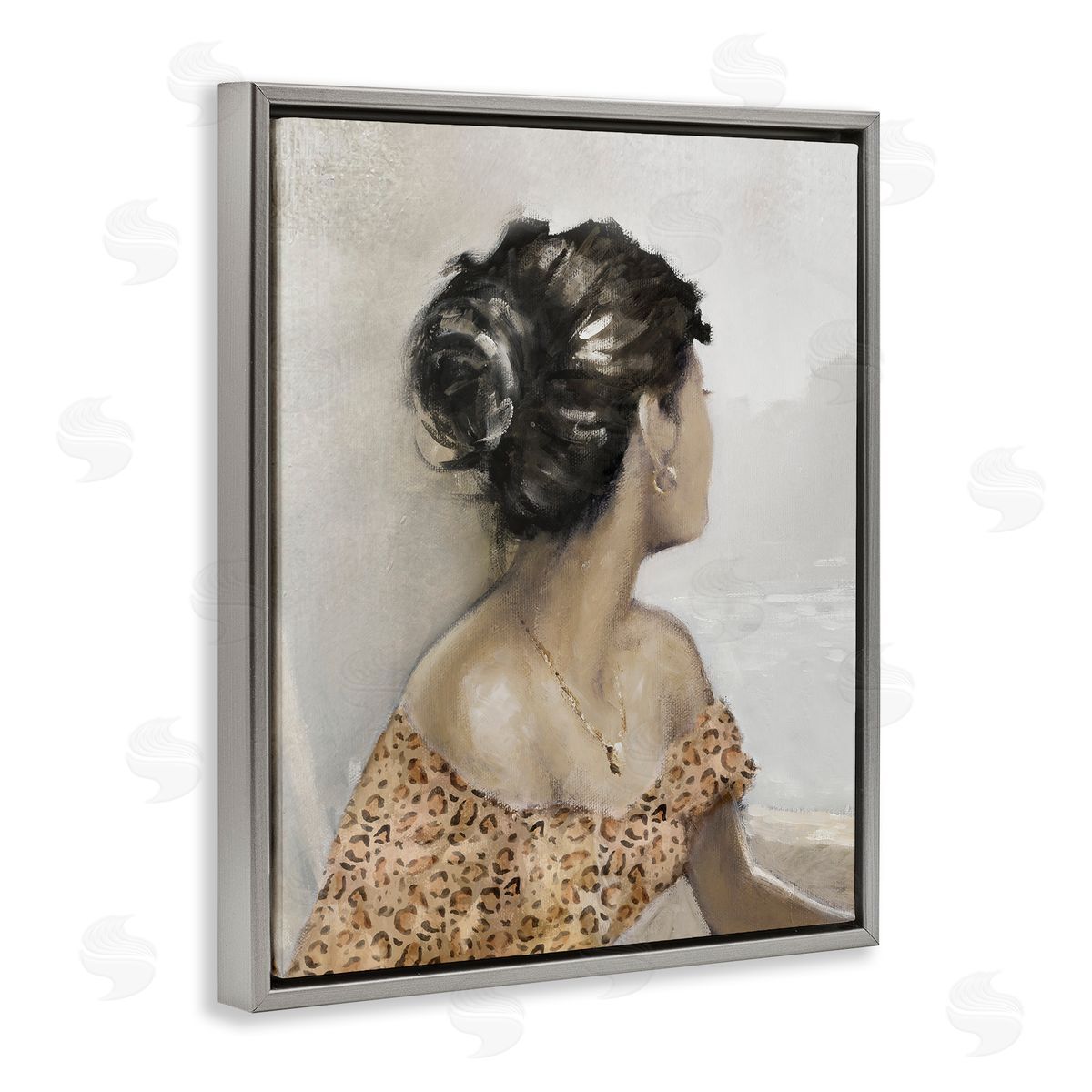 Woman Looking Away Portrait Grey Floating Frame Canvas Wall Art, Home Decor by E. Anthony Orme