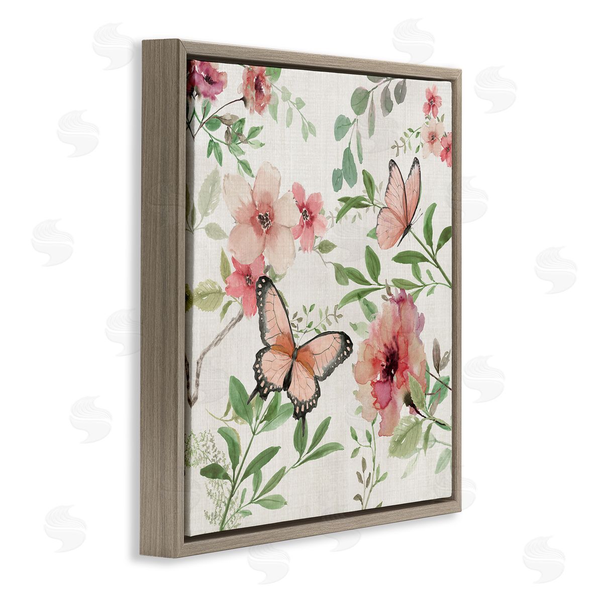 Country Cottage Florals in Pink Brown Floating Frame Canvas Wall Art, Home Decor by Nan