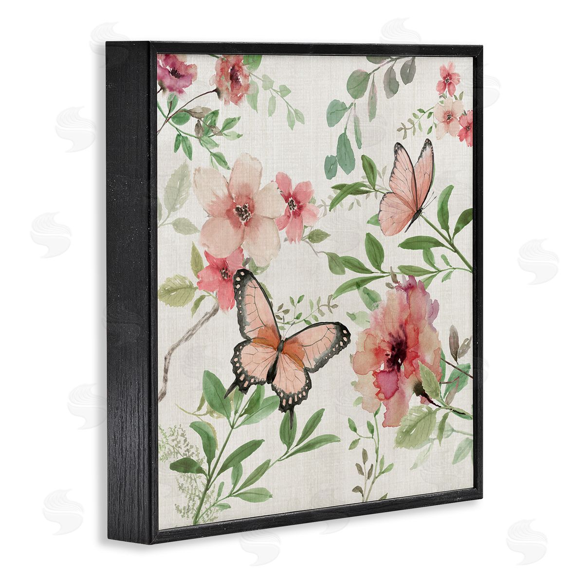 Country Cottage Florals in Pink Black Frame Print Wall Art, Home Decor by Nan