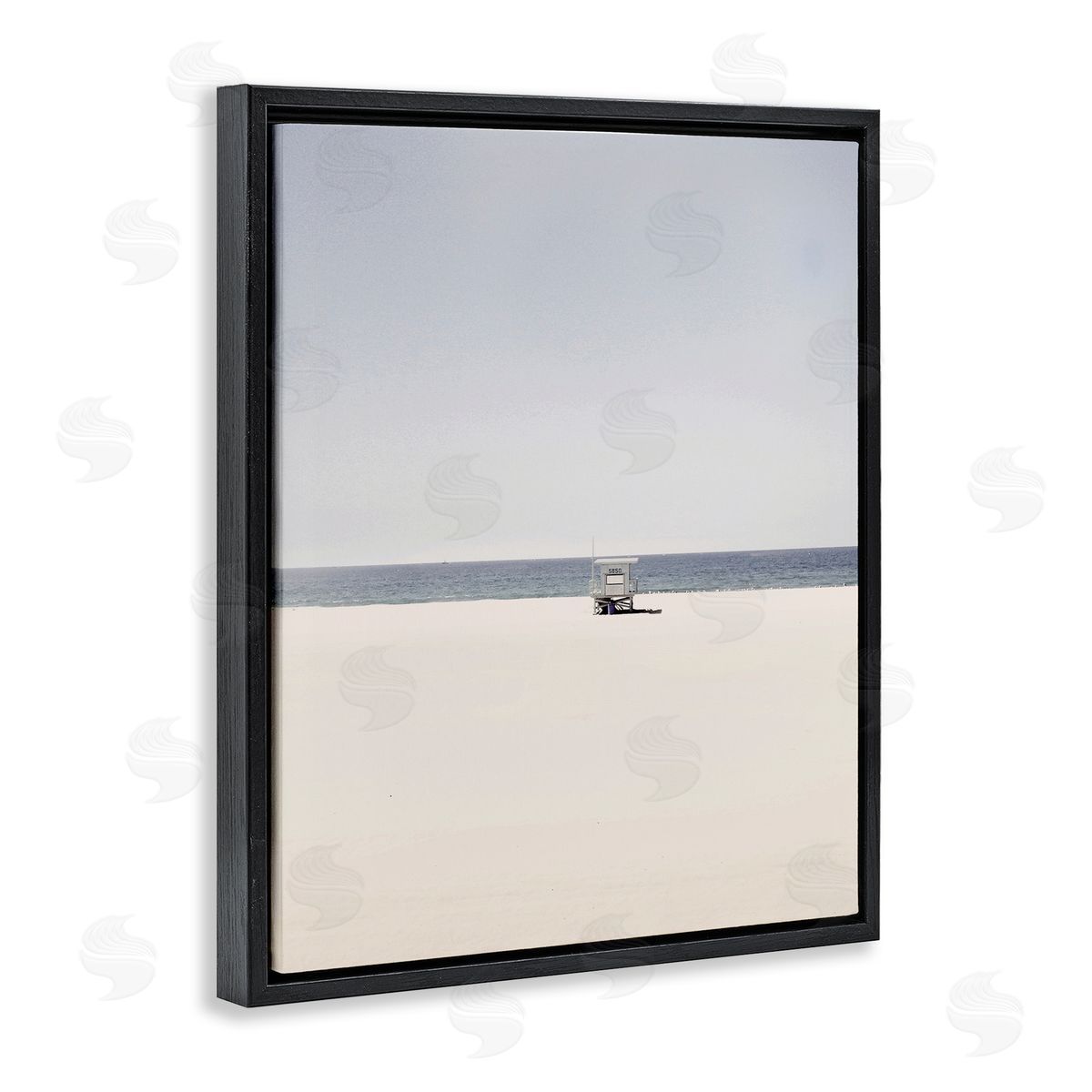 Distant California Beach Hut Black Floating Frame Canvas Wall Art, Home Decor by Gemma Bardot