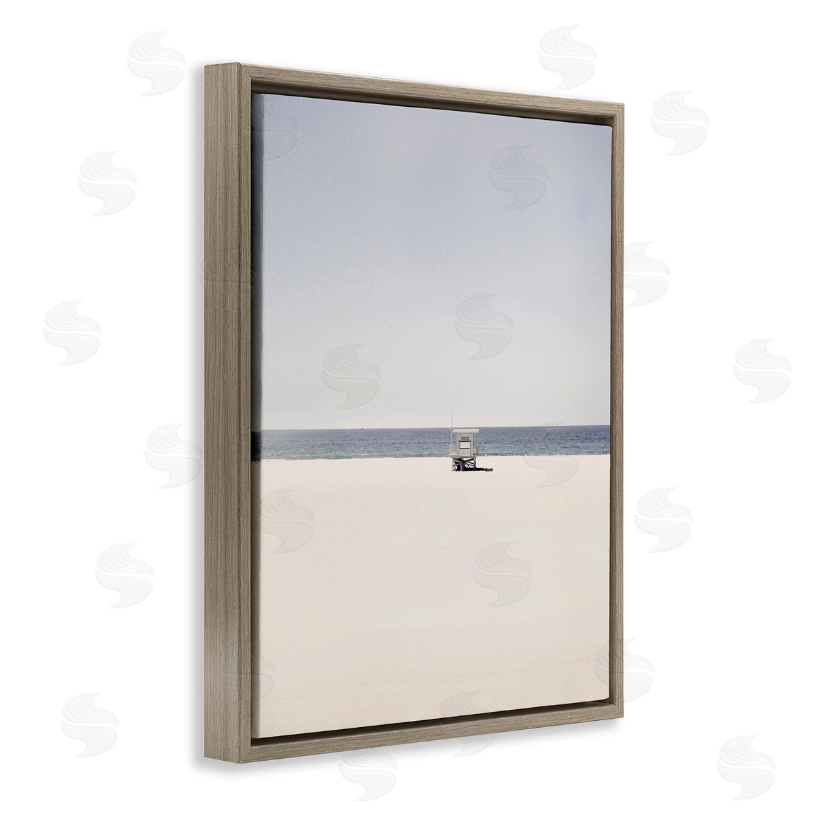 Distant California Beach Hut Brown Floating Frame Canvas Wall Art, Home Decor by Gemma Bardot