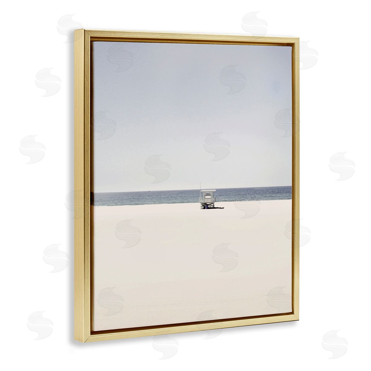 Distant California Beach Hut Gold Floating Frame Canvas Wall Art, Home Decor by Gemma Bardot