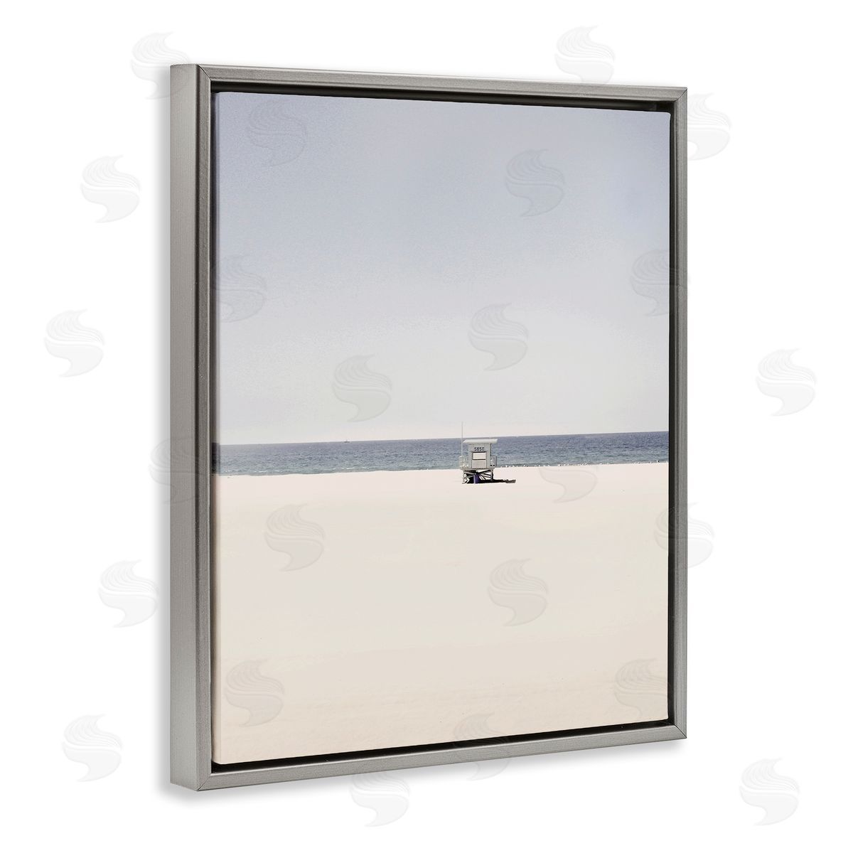 Distant California Beach Hut Grey Floating Frame Canvas Wall Art, Home Decor by Gemma Bardot