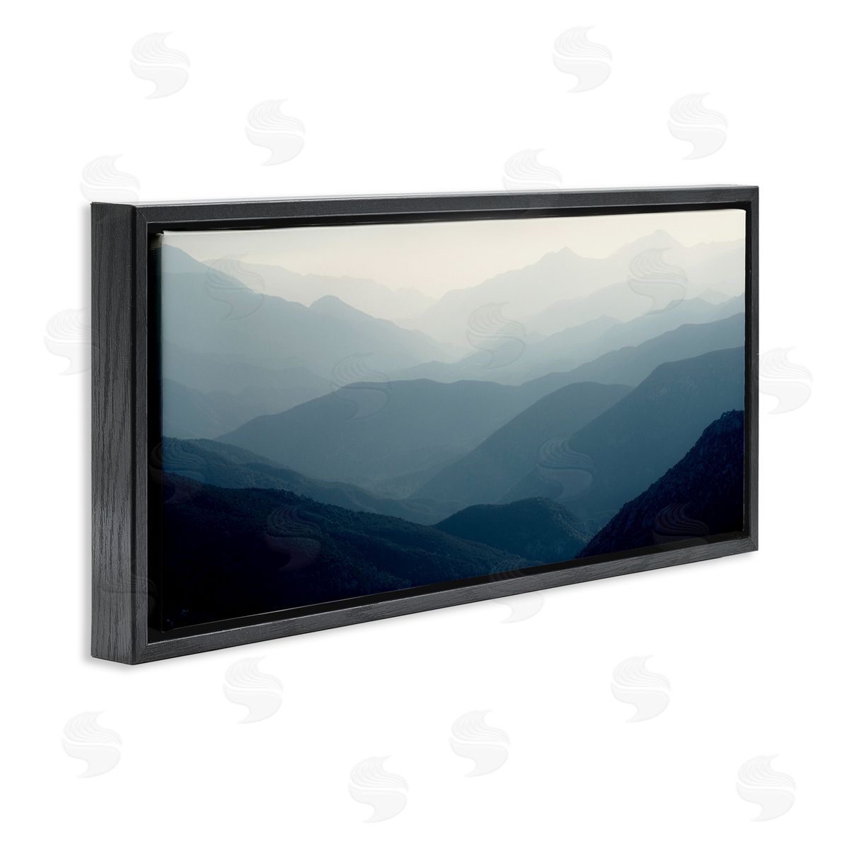 Foggy Blue Mountains Black Floating Frame Canvas Wall Art, Home Decor by Gemma Bardot