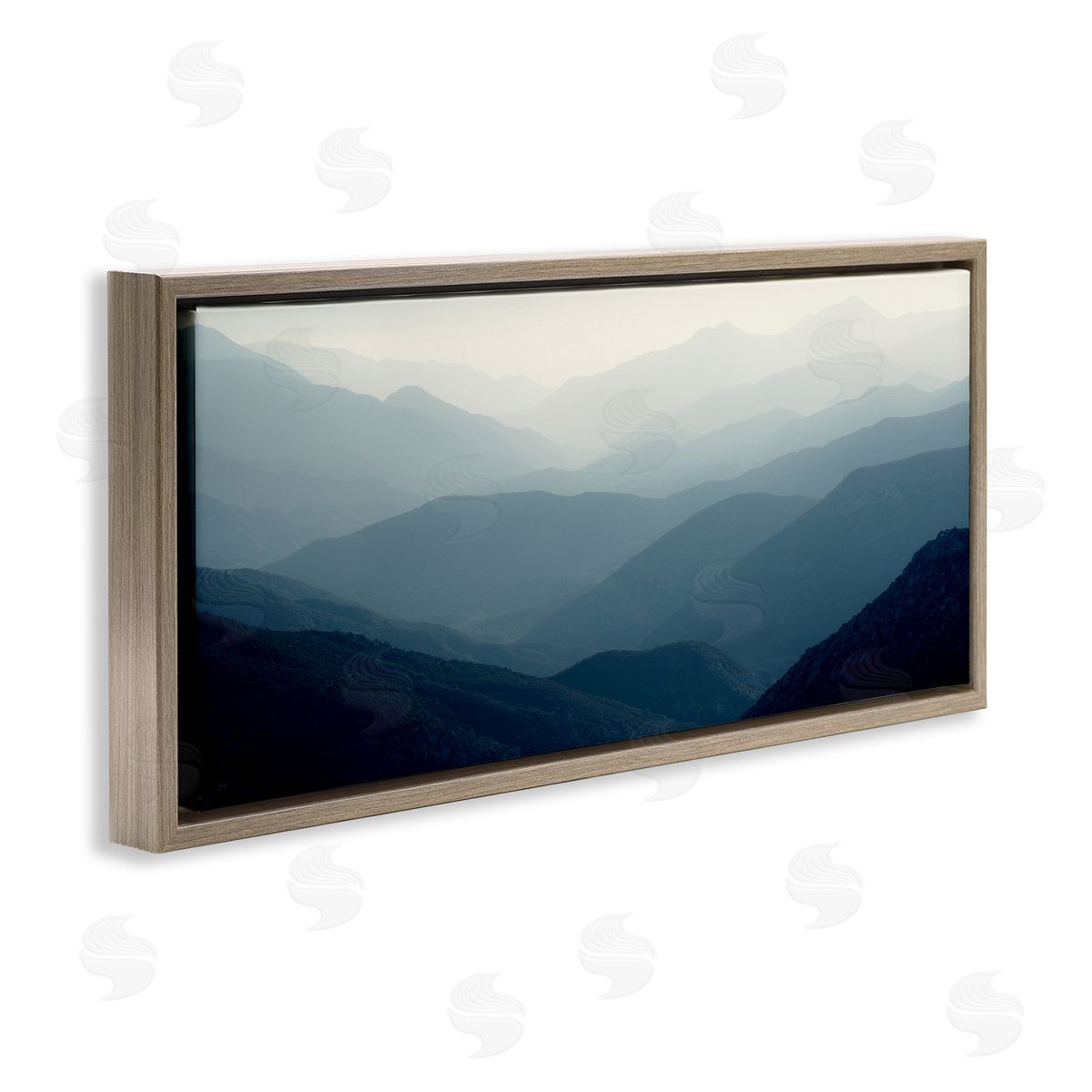 Foggy Blue Mountains Brown Floating Frame Canvas Wall Art, Home Decor by Gemma Bardot