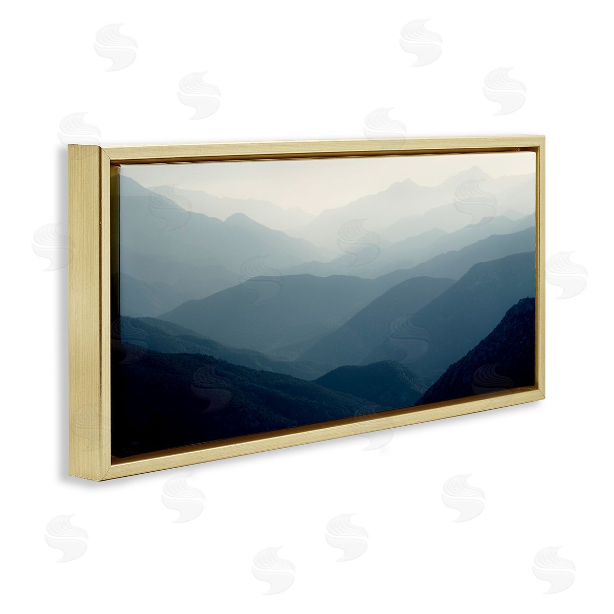 Foggy Blue Mountains Gold Floating Frame Canvas Wall Art, Home Decor by Gemma Bardot