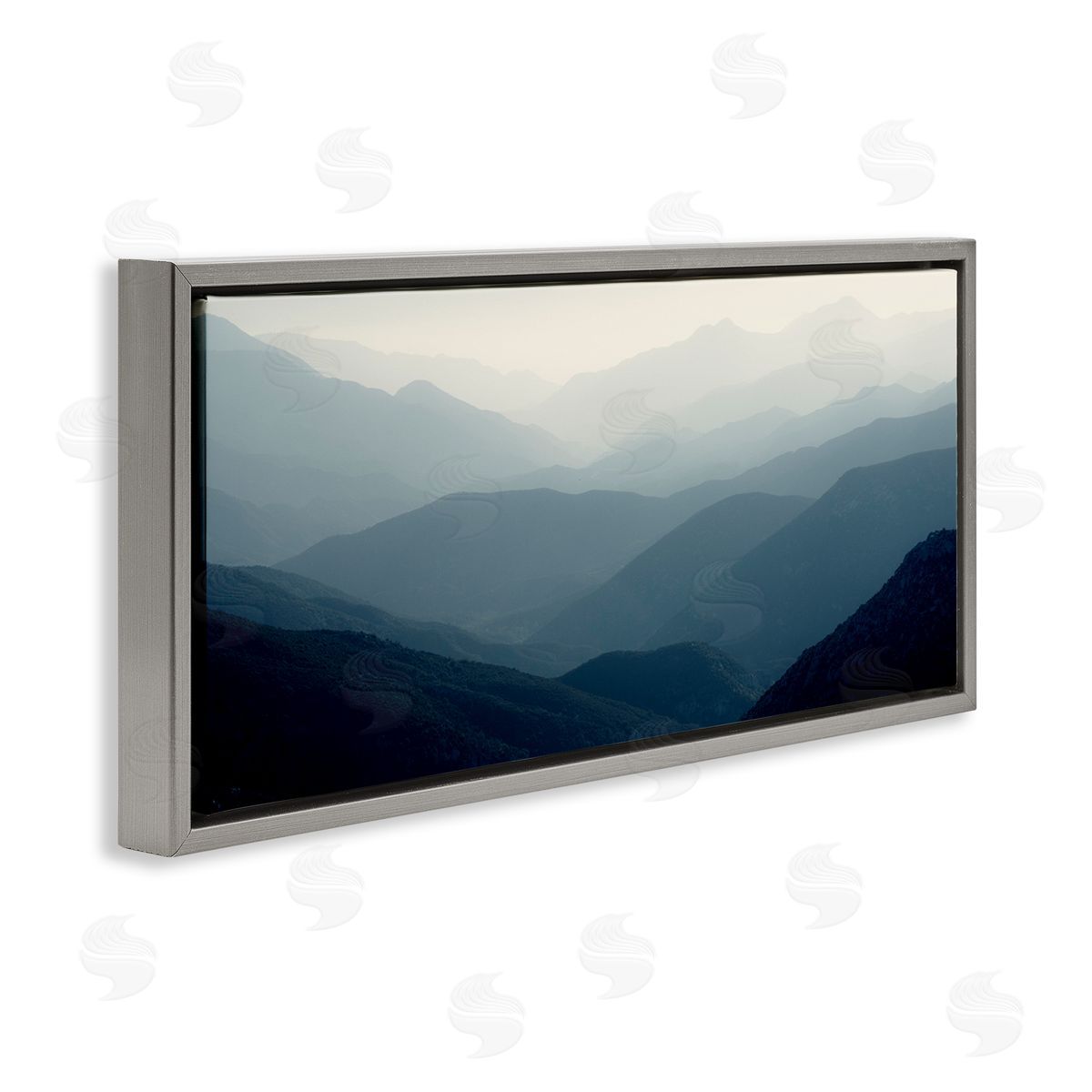 Foggy Blue Mountains Grey Floating Frame Canvas Wall Art, Home Decor by Gemma Bardot