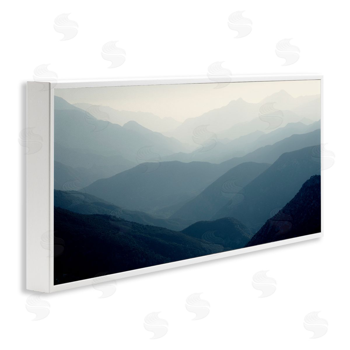 Foggy Blue Mountains White Frame Print Wall Art, Home Decor by Gemma Bardot