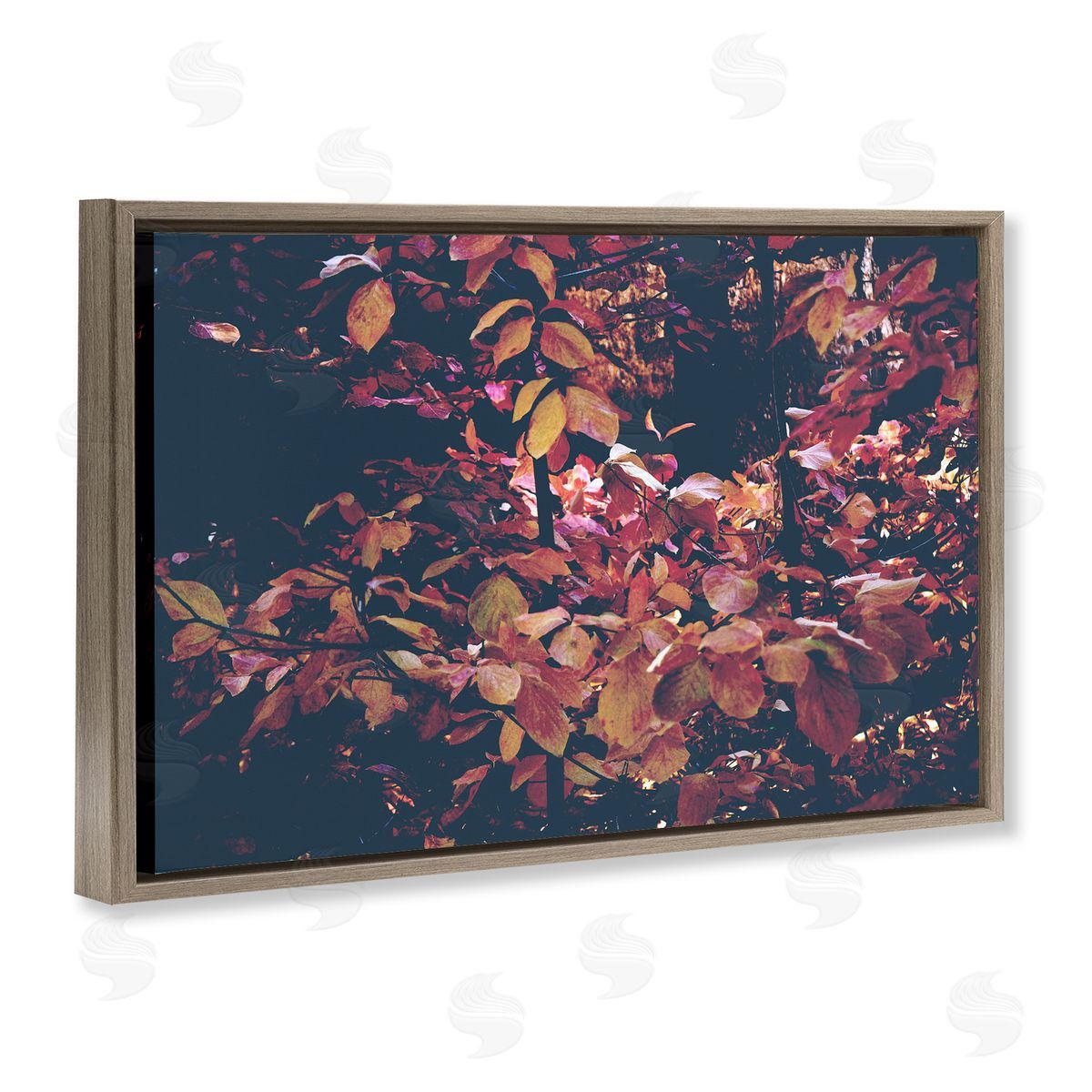 Dusky Forest Leaves Brown Floating Frame Canvas Wall Art, Home Decor by Gemma Bardot