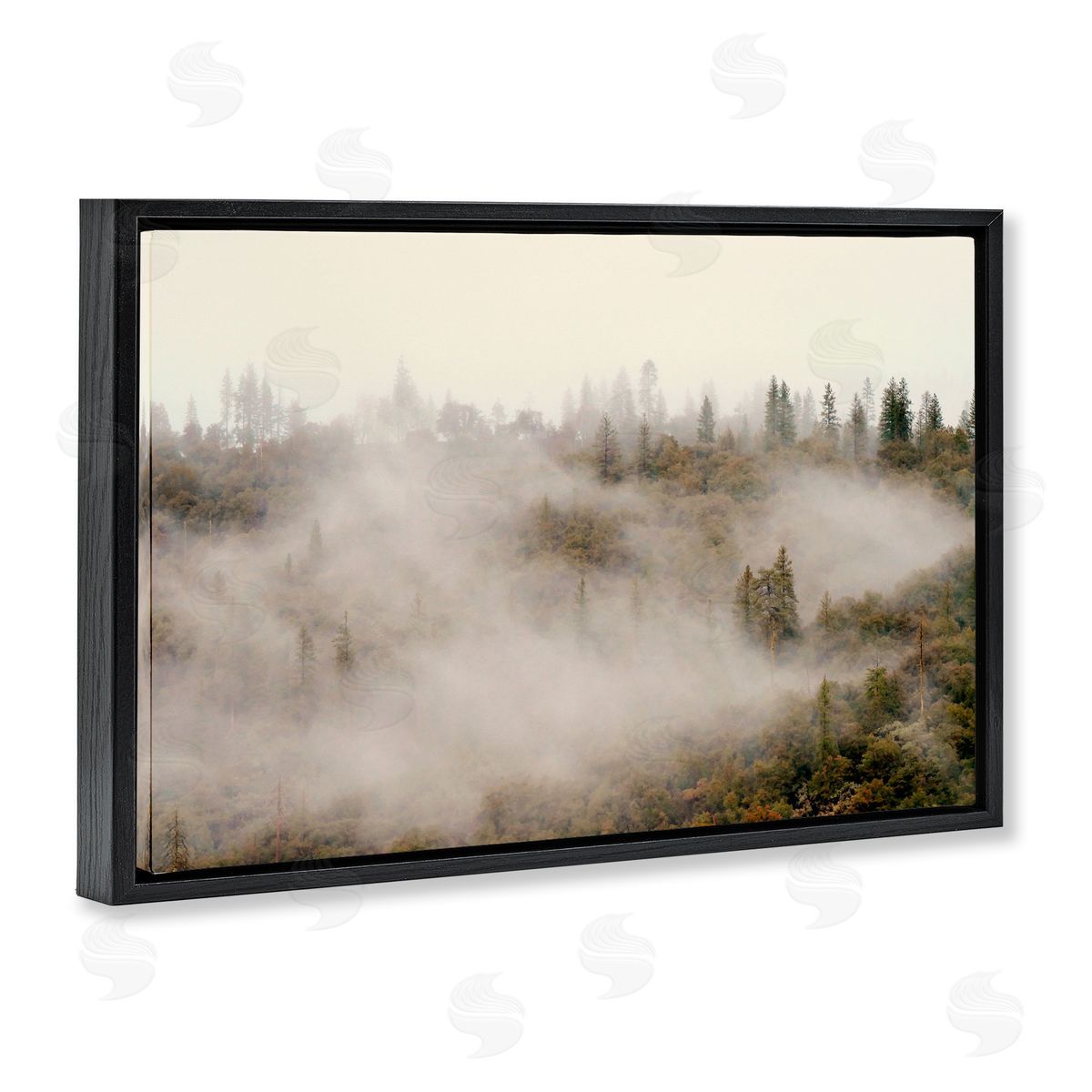 Morning Fog over Trees Black Floating Frame Canvas Wall Art, Home Decor by Gemma Bardot