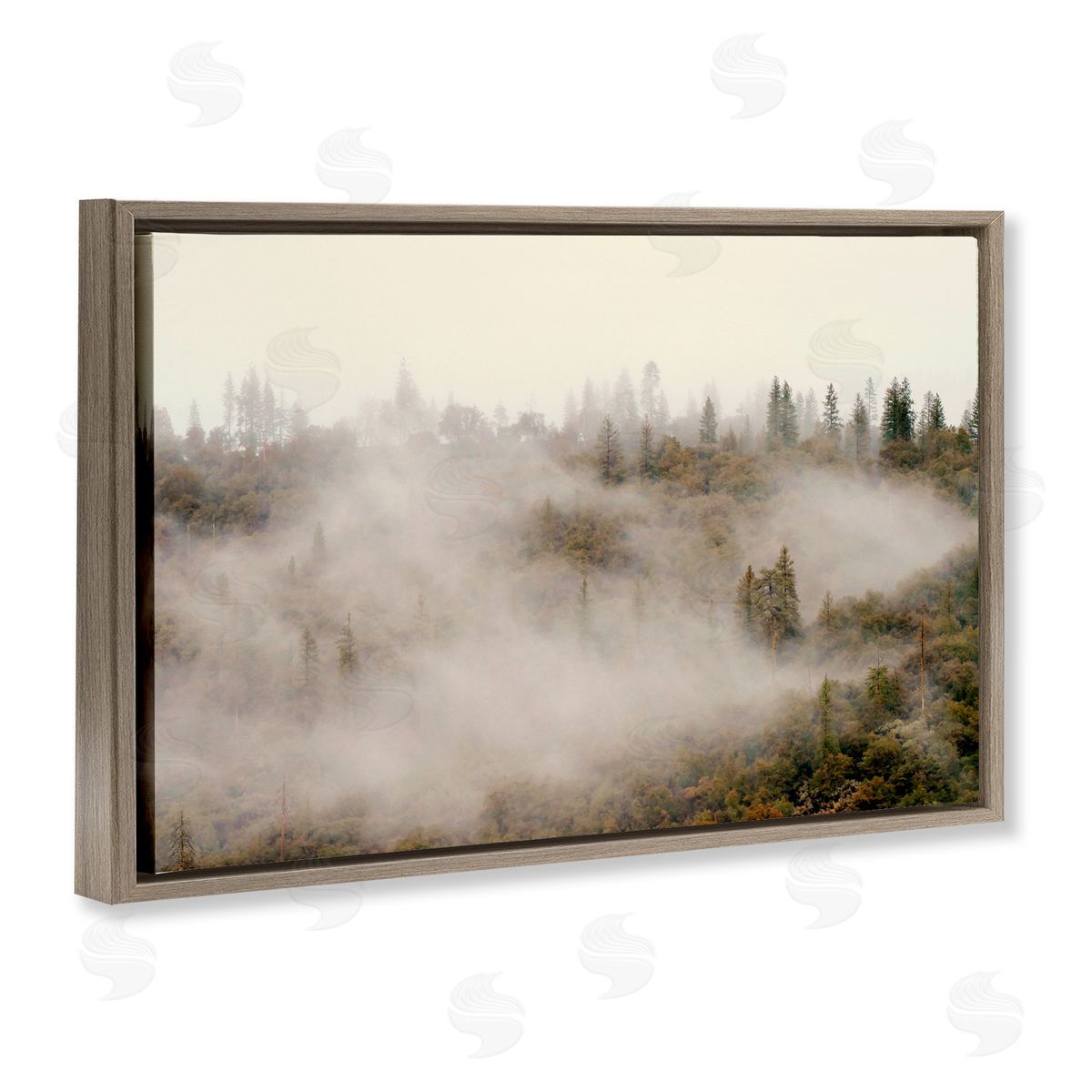 Morning Fog over Trees Brown Floating Frame Canvas Wall Art, Home Decor by Gemma Bardot