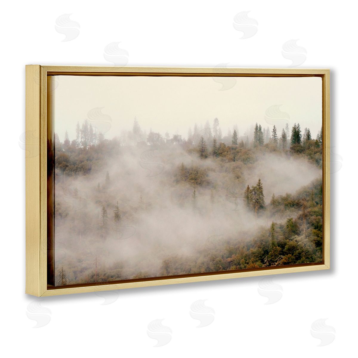 Morning Fog over Trees Gold Floating Frame Canvas Wall Art, Home Decor by Gemma Bardot