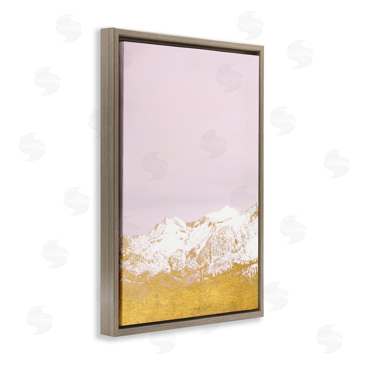 White Tipped Mountains on Pink Brown Floating Frame Canvas Wall Art, Home Decor by Gemma Bardot
