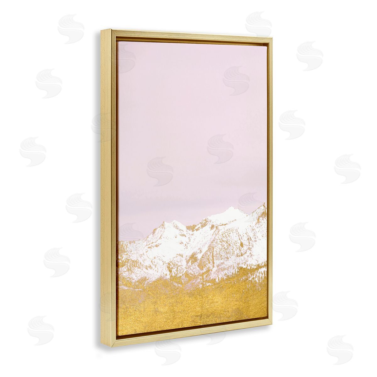 White Tipped Mountains on Pink Gold Floating Frame Canvas Wall Art, Home Decor by Gemma Bardot