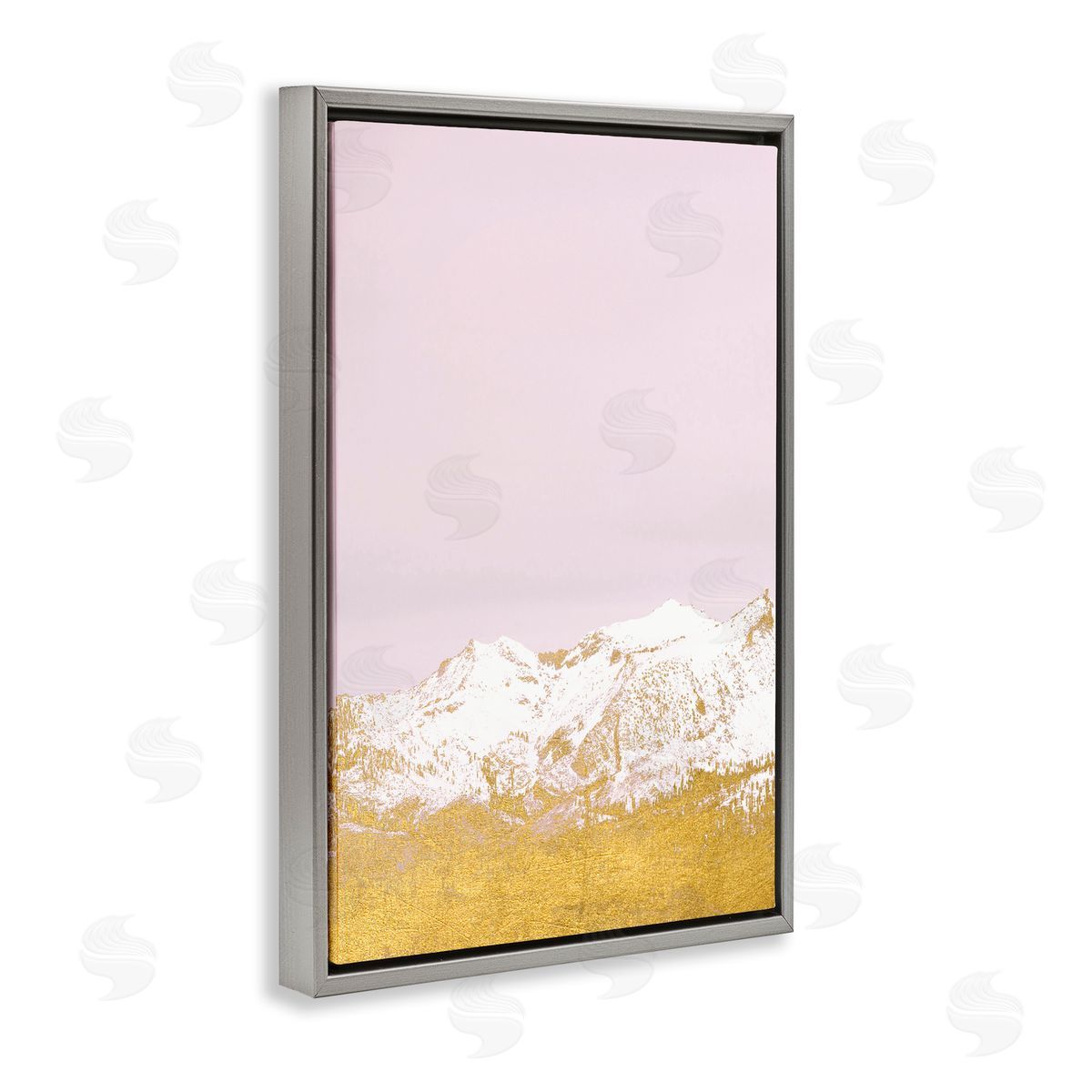 White Tipped Mountains on Pink Grey Floating Frame Canvas Wall Art, Home Decor by Gemma Bardot