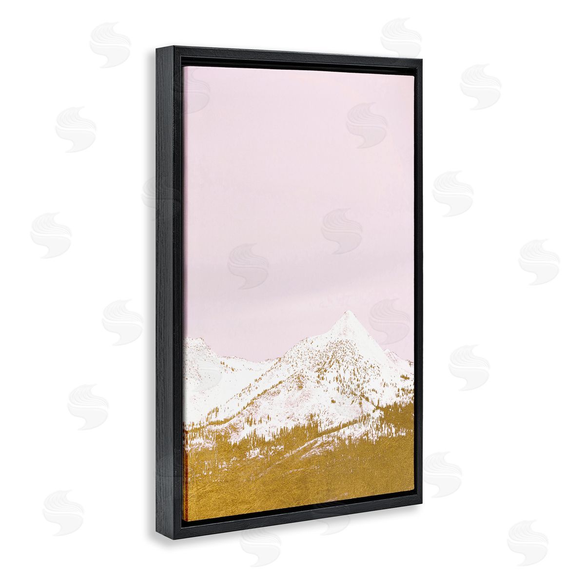Snowy Mountain on Pink Black Floating Frame Canvas Wall Art, Home Decor by Gemma Bardot