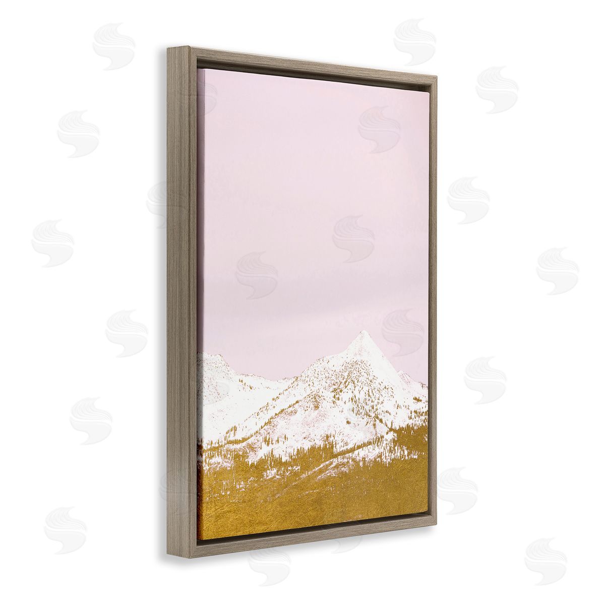 Snowy Mountain on Pink Brown Floating Frame Canvas Wall Art, Home Decor by Gemma Bardot