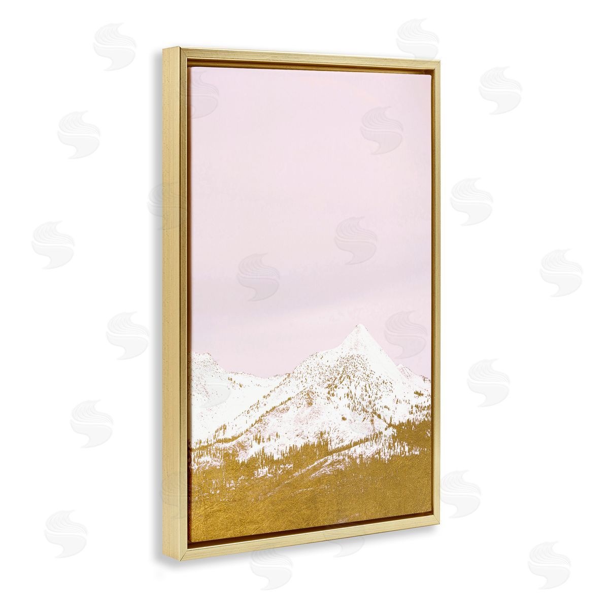 Snowy Mountain on Pink Gold Floating Frame Canvas Wall Art, Home Decor by Gemma Bardot