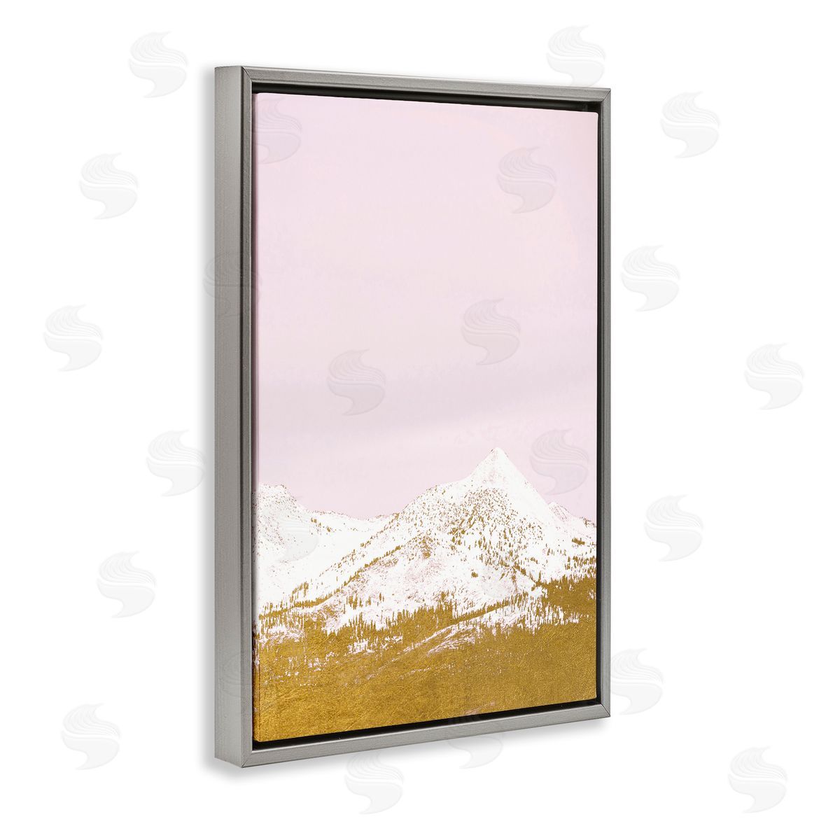 Snowy Mountain on Pink Grey Floating Frame Canvas Wall Art, Home Decor by Gemma Bardot