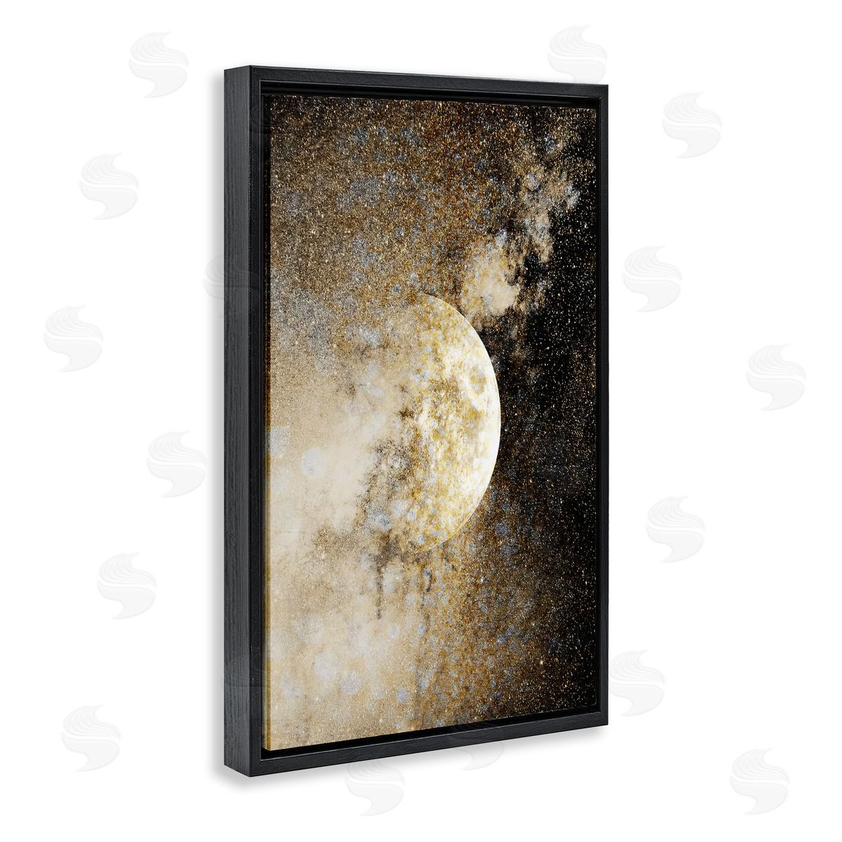 Starry Nebula Full Moon Black Floating Frame Canvas Wall Art, Home Decor by Gemma Bardot