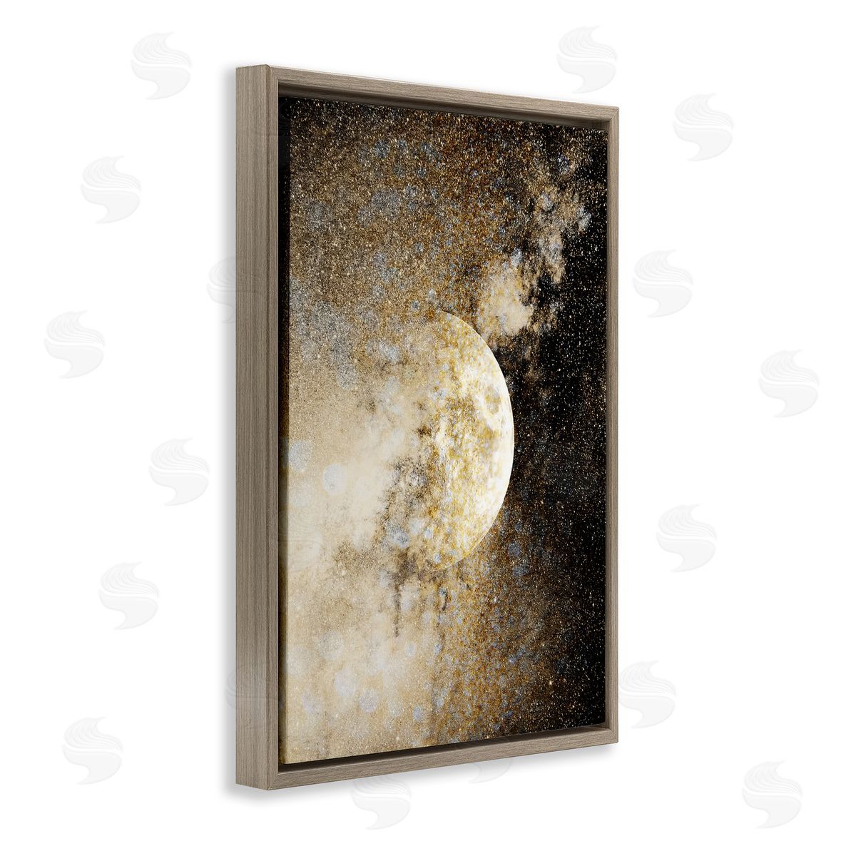 Starry Nebula Full Moon Brown Floating Frame Canvas Wall Art, Home Decor by Gemma Bardot