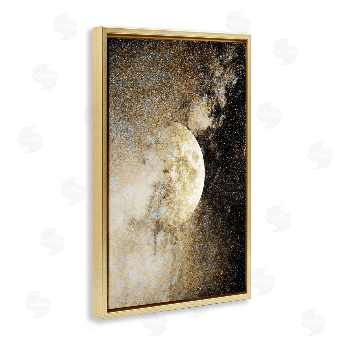 Starry Nebula Full Moon Gold Floating Frame Canvas Wall Art, Home Decor by Gemma Bardot