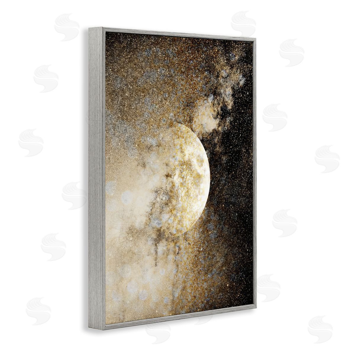 Starry Nebula Full Moon Grey Frame Print Wall Art, Home Decor by Gemma Bardot