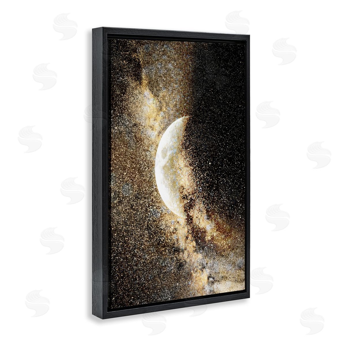 Starry Nebula Crescent Moon Black Floating Frame Canvas Wall Art, Home Decor by Gemma Bardot
